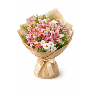Bouquet misto de lírios com lizianthus