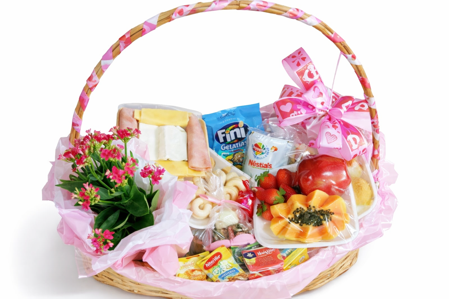 Cesta de café da manhã infantil na cesta de vime